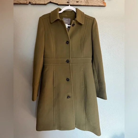 J. Crew Olive Green Wool Pea Coat - Picture 1 of 7